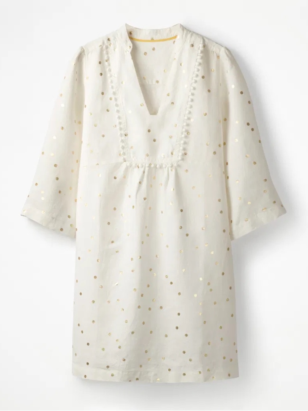Boden Evangeline Linen Tunic Dress White Gold Dot Size US 10L UK 14L